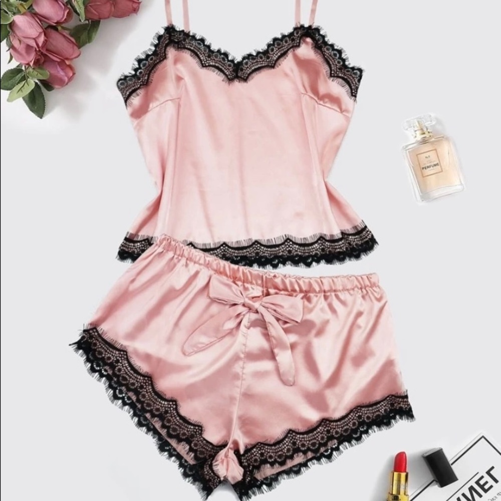 Woman’s blush pink lingerie set.